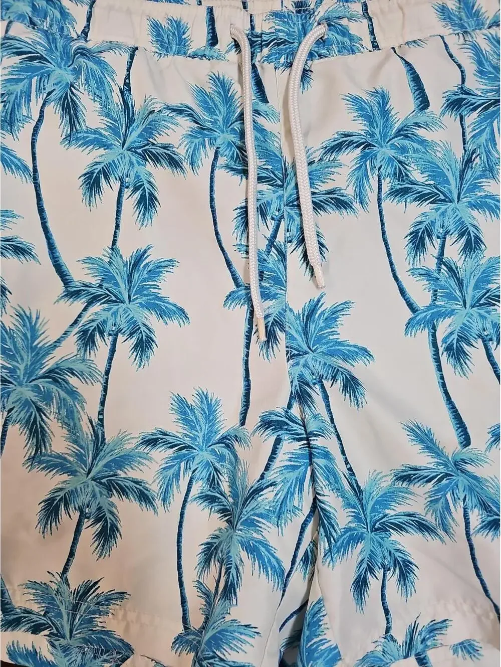 Caribbean Swimwear Men's Swim Shorts Small Blue And Ivory Palm Print